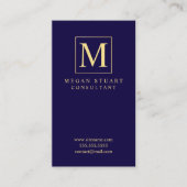 Monogram van Navy Blue en Gold Elegant Visitekaartje (Voorkant)