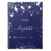 Monogram van Navy Blue White stars Notitieboek (Voorkant)