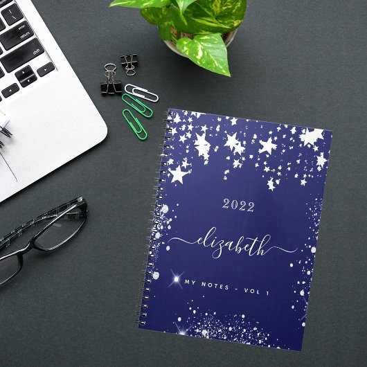 Monogram van Navy Blue White stars Notitieboek