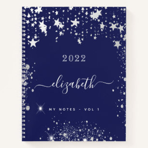 Monogram van Navy Blue White stars Notitieboek