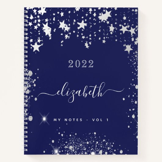 Monogram van Navy Blue White stars Notitieboek (Voorkant)