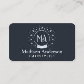 Monogram van Navy en Silver Witchy Haarstylist Visitekaartje (Voorkant)