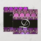 MONOGRAM VAN PAARSE VIOLET ZWARTE DAMASKCARNATIES KAART (Voorkant / Achterkant)