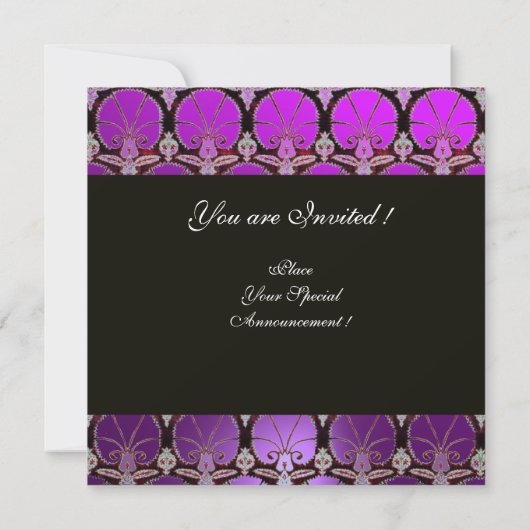 MONOGRAM VAN PAARSE VIOLET ZWARTE DAMASKCARNATIES KAART (Achterkant)