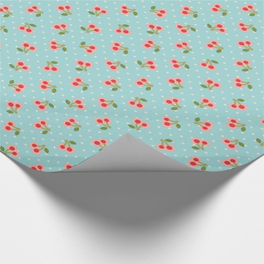 Monogram van Retro girly turquoise cherry Cadeaupapier (Hoek)