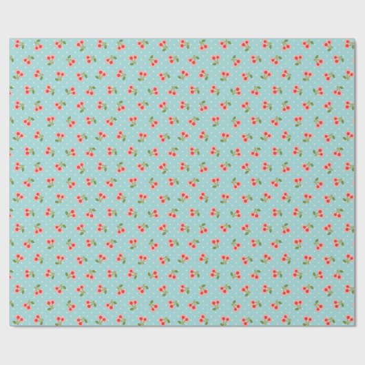 Monogram van Retro girly turquoise cherry Cadeaupapier (Vlak)