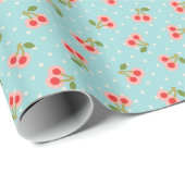 Monogram van Retro girly turquoise cherry Cadeaupapier (Rol Hoek)