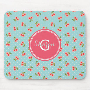 Monogram van Retro girly turquoise cherry Muismat