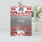 MONOGRAM VAN RODE EN WITTE DAMASKGEM AANKONDIGING (Staand voorkant)