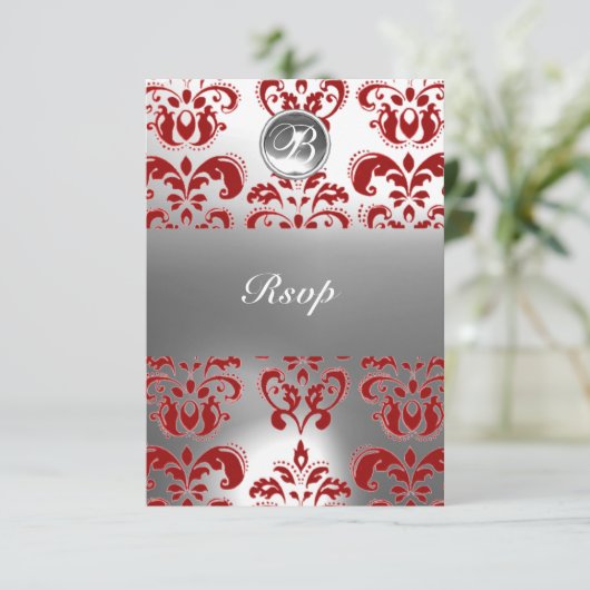 MONOGRAM VAN RODE EN WITTE DAMASKGEM AANKONDIGING (Staand voorkant)