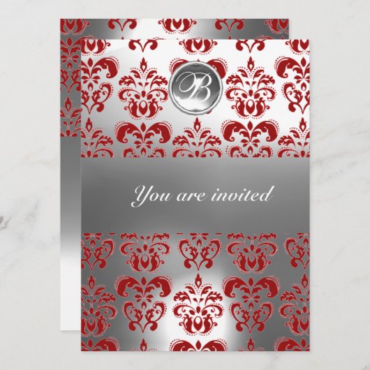 MONOGRAM VAN RODE EN WITTE DAMASKGEM KAART (Voorkant / Achterkant)