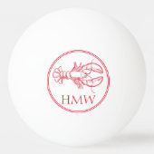 Monogram van rode en witte kreeft aan de kust pingpongbal (Voorkant)