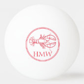 Monogram van rode en witte kreeft aan de kust pingpongbal (Achterkant)