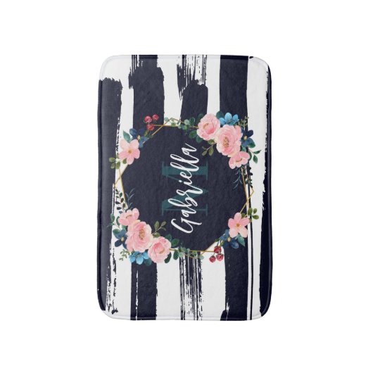 Monogram van strepen en bloemig Lijst Badmat (Voorkant Verticaal)