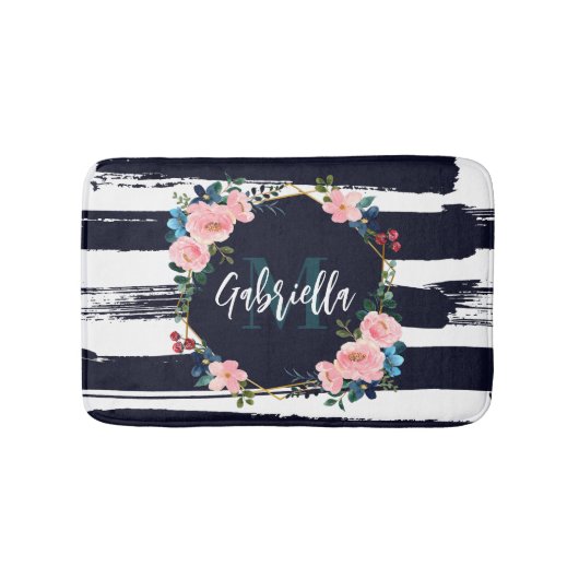 Monogram van strepen en bloemig Lijst Badmat (Voorkant)