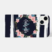 Monogram van strepen en bloemig Lijst iPhone Hoesje (Achterkant horizontaal)