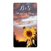 MONOGRAM VAN SUNFLOWER EN SUMMER SUNSET WEDING ETIKET (Voorkant)
