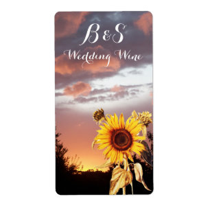 MONOGRAM VAN SUNFLOWER EN SUMMER SUNSET WEDING ETIKET