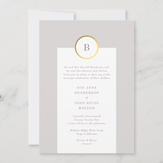 Monogram van Taupe en Gold Foil Circle Weddenschap Kaart (Voorkant)