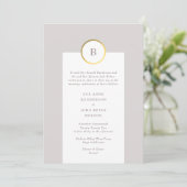 Monogram van Taupe en Gold Foil Circle Weddenschap Kaart (Staand voorkant)