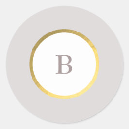 Monogram van Taupe en Gold Foil Circle Weddenschap Ronde Sticker