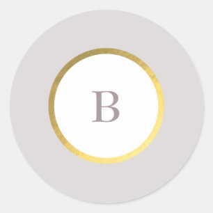 Monogram van Taupe en Gold Foil Circle Weddenschap Ronde Sticker