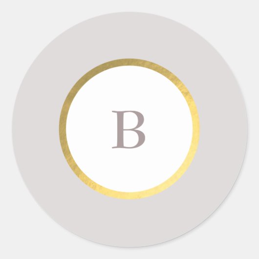 Monogram van Taupe en Gold Foil Circle Weddenschap Ronde Sticker (Voorkant)