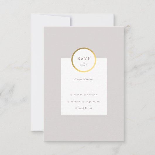 Monogram van Taupe en Gold Foil Circle Weddenschap RSVP Kaartje (Voorkant)