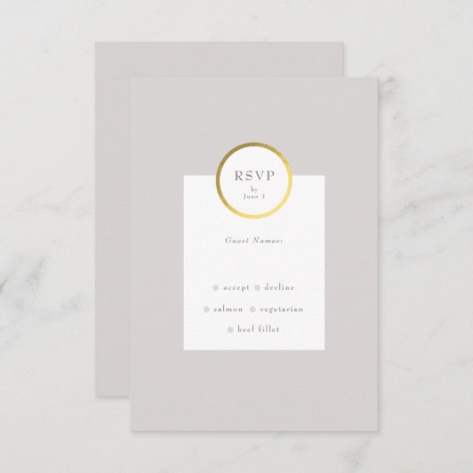 Monogram van Taupe en Gold Foil Circle Weddenschap RSVP Kaartje (Voorkant / Achterkant)