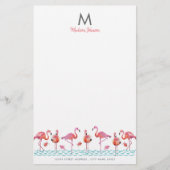 Monogram van Trendy Flamingo Pink & Blue bird Briefpapier (Voorkant)