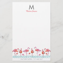 Monogram van Trendy Flamingo Pink & Blue bird Briefpapier