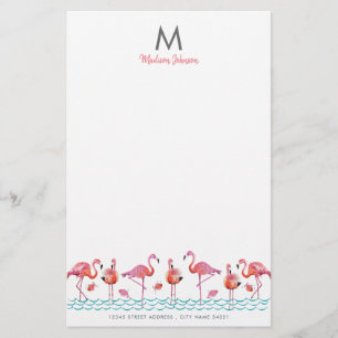 Monogram van Trendy Flamingo Pink & Blue bird Briefpapier