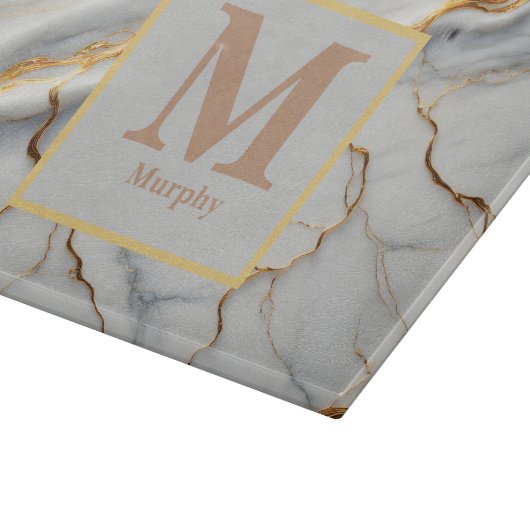 Monogram van witte marmer en gouden ader snijplank (Hoek)