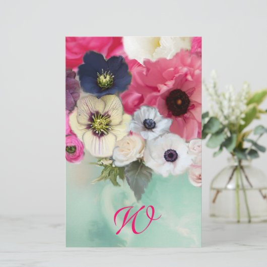 MONOGRAM VAN WITTE PINKROOIEN EN VAN ANEMONSENSTRO BRIEFPAPIER (Staand voorkant)