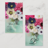 MONOGRAM VAN WITTE PINKROOIEN EN VAN ANEMONSENSTRO VISITEKAARTJE (Voorkant / Achterkant)