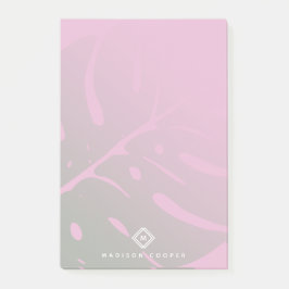 Monogram van zacht gradiënt-Monstera-tropisch blad Post-it® Notes