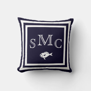 MONOGRAM Vast donkerblauwe platte kussens