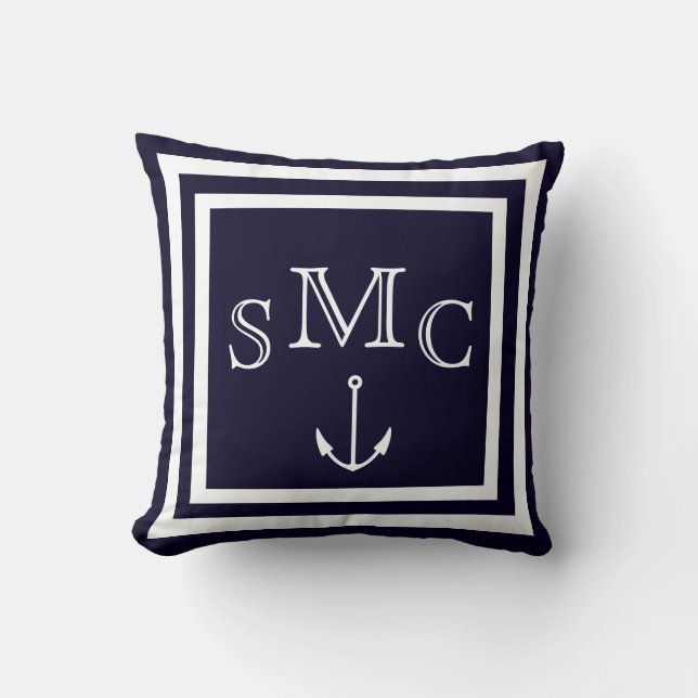 MONOGRAM Vast donkerblauwe platte kussens (Voorkant)