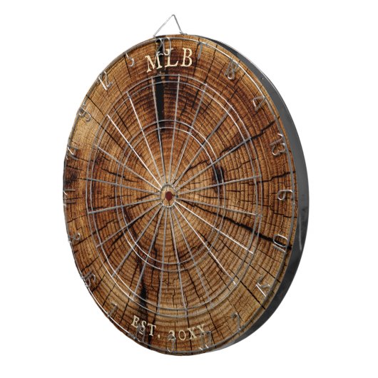 Monogram Vast jaar Woodslice Treerings Dartbord (Voorkant Rechts)