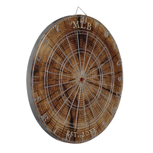 Monogram Vast jaar Woodslice Treerings Dartbord (Voorkant Links)