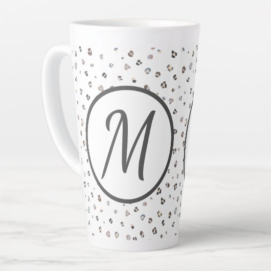 Monogram veelkleurige luipaard print latte mok (Linkerhoek)