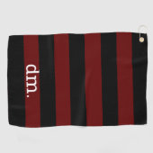Monogram veenbes & zwarte streep golfhanddoek (Horizontaal)