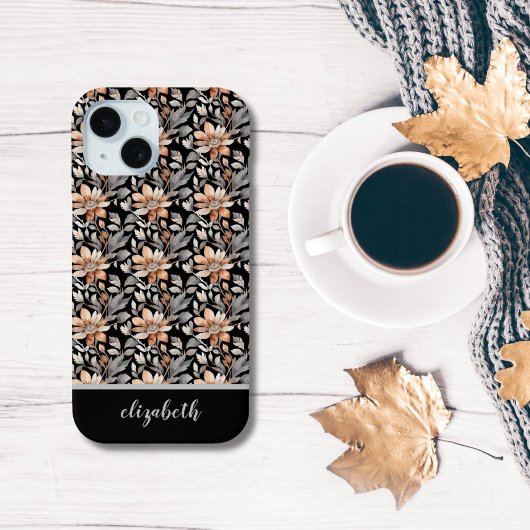 Monogram Verbrand Oranje Roest Zwart Grijs Bloem Case-Mate iPhone Case