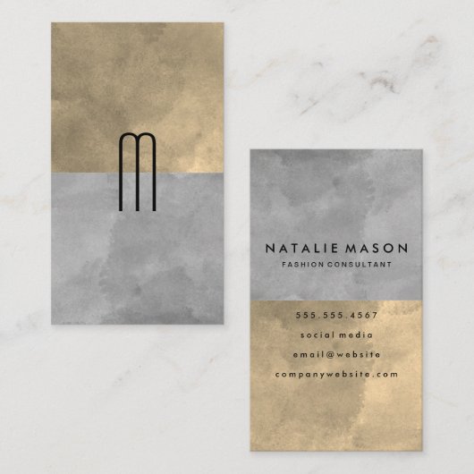 Monogram Verfijnd Sepia Grijs Kleurblokken Visitekaartje (Voorkant / Achterkant)