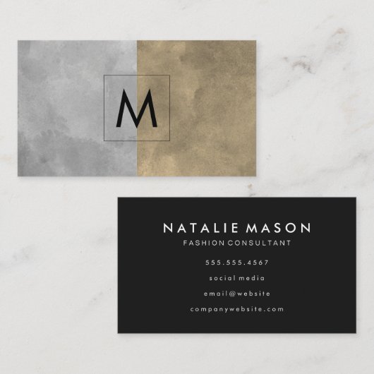 Monogram verfijnde Sepia Grey Color Blocks Visitekaartje (Voorkant / Achterkant)