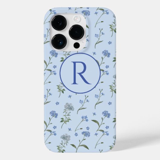 Monogram Vergeet me niet Blue Floral Waterverf Case-Mate iPhone Case (Achterkant)