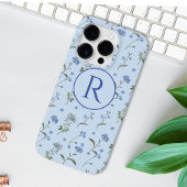 Monogram Vergeet me niet Blue Floral Waterverf Case-Mate iPhone Case