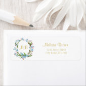 Monogram vergeet-me-niet Wreater Blue Flowers Cute Etiket (Insitu)