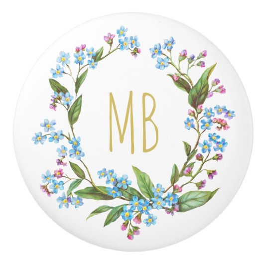 Monogram vergeet-me-niet Wreater Blue Flowers Cute Keramische Knop (Voorkant)