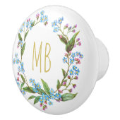 Monogram vergeet-me-niet Wreater Blue Flowers Cute Keramische Knop (Rechts)